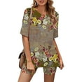 thumbnail image 2 of Mikilon Ensemble Élégant pour Femmes 2 Pcs Mode Col Rond Blouse Manches Courtes Hauts Shorts Ensemble Décontracté Marron m, 2 of 5