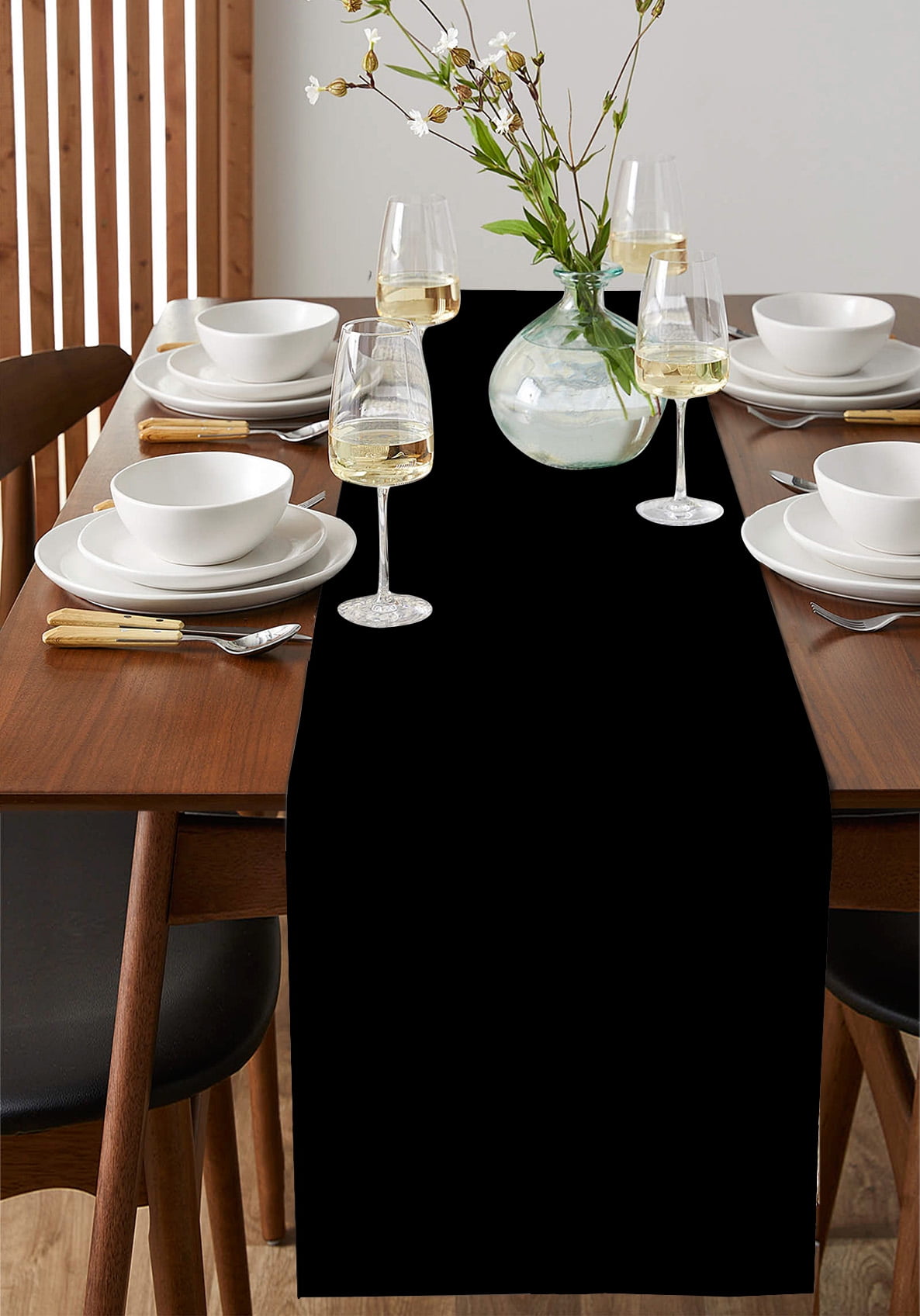 nqOlkjepod Black Table Runner 72 Inches Long Farmhouse Dress Scarves, Pure Black Dining Tablerunner for Coffee Table/Kitchen Island/Party Décor, 16" x 72"