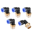 thumbnail image 1 of Empuje para conectar el tubo Codo macho 6 mm Tubo OD x G1 / 4 Rosca Neumático Aire Empuje Ajuste Bloqueo Ajuste Azul 5pcs, 1 of 3
