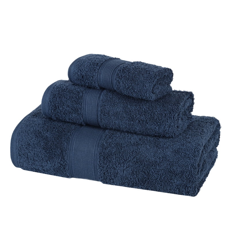 Superior Oregon Organic Cotton 3 Piece Towel Set, Soft Medium Weight Towels, Navy Blue