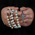 thumbnail image 3 of Amazonite Stone Crystal Glass Beads Rosary Necklace Hematite Cross Pendant Necklace Women Men Catholic Meditation Mala Jewelry, 3 of 5