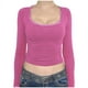 thumbnail image 1 of Camiseta corta de manga larga con botones y cuello de encaje para mujer - Color liso, dos bolsillos, informal/trabajo/fiesta, 1 of 7