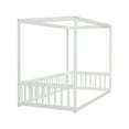 thumbnail image 5 of Miniyam Wood Twin Size Canopy Floor Bed with Guardrails for Kids and Teens, White, 5 of 7