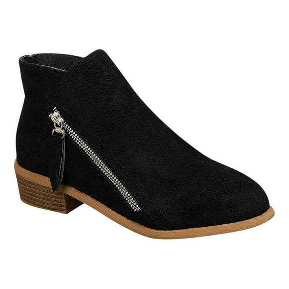 Pisexur Womens Boots Slip-on Low Heel Ankle Boots for Women Wide Width Chunky Heel Fall Boots Casual Comfort Black Ankle Boots Solid Color Zipper Booties