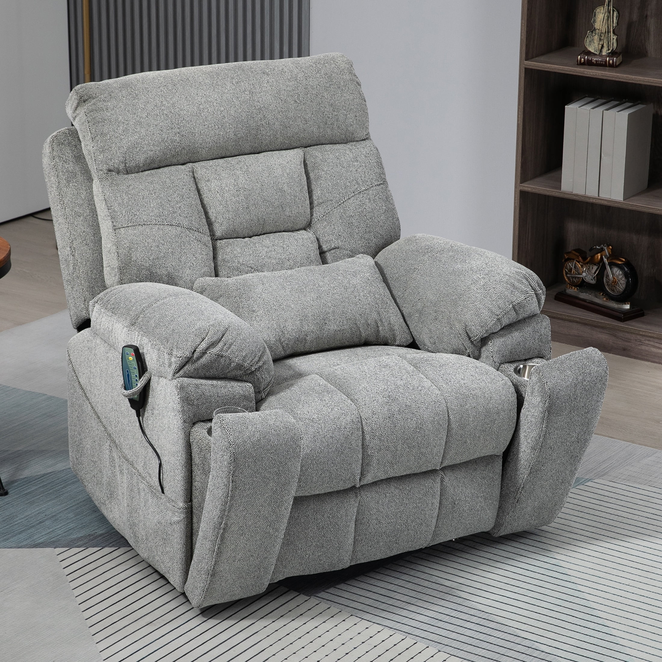Oversized Power Lift Recliner Chair with Massage and Heat for Elderly, UHOMEPRO Large Wide Seat Recliners for Big and Tall, Safety Motion Reclining Mechanism with Hidden Cup Holder, Gray