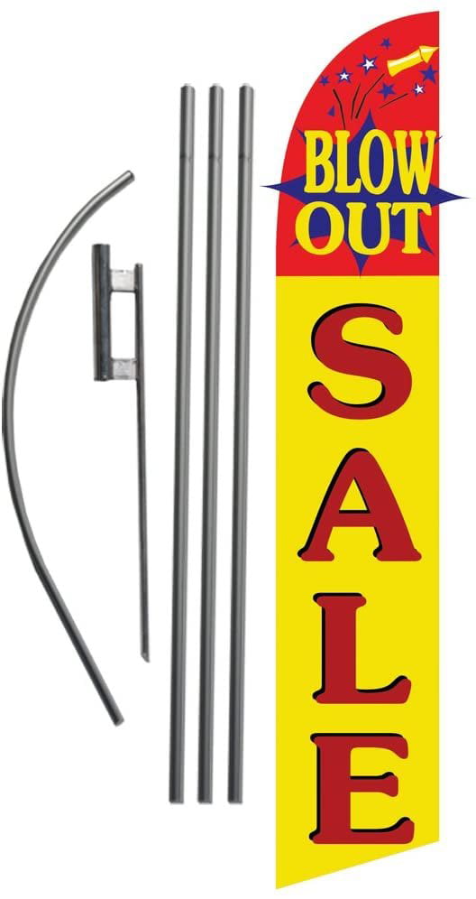 Twin Pack Swooper Flags & Pole Kits Yellow Blue with Red Text OPEN 24 HOURS