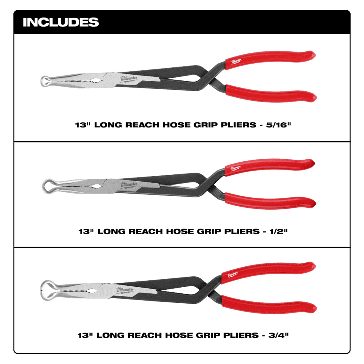 Milwaukee 48-22-6563 Long Needle Nose Pliers Set with Hose Grip and Slip Resistant Grip (3-Piece)