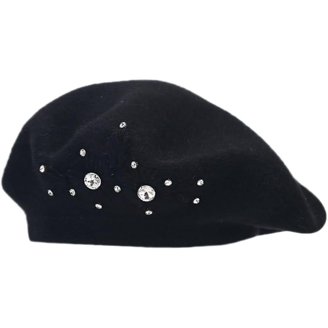 1192 Women Shiny Rhinestone French Black Beret Hat Bling Bling Artist Causal Women Shiny Rhinestone French Black Beret Hat Bling Bling  main image 3