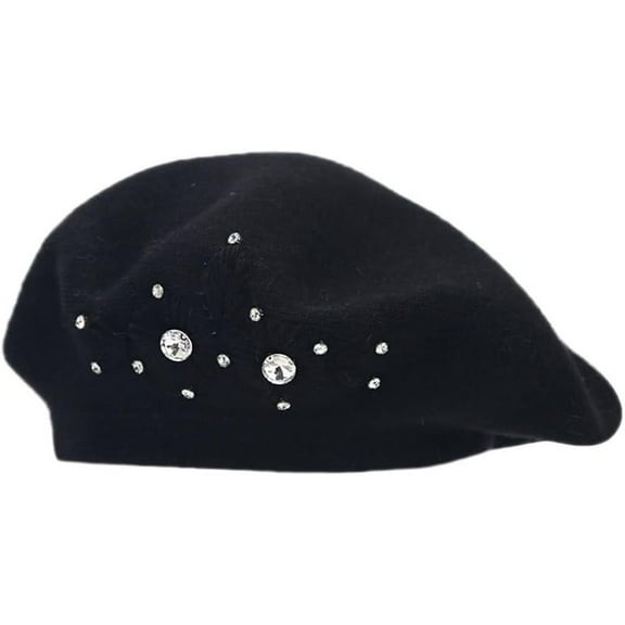 YooGuoGuo Women Embroidered Flower Bling Rhinestone Classic French Beret Hat