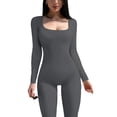 thumbnail image 2 of Fortune Women Bodysuits Ribbed Knit Bodycon Jumpsuits Long Sleeve One Piece Romper, 2 of 6