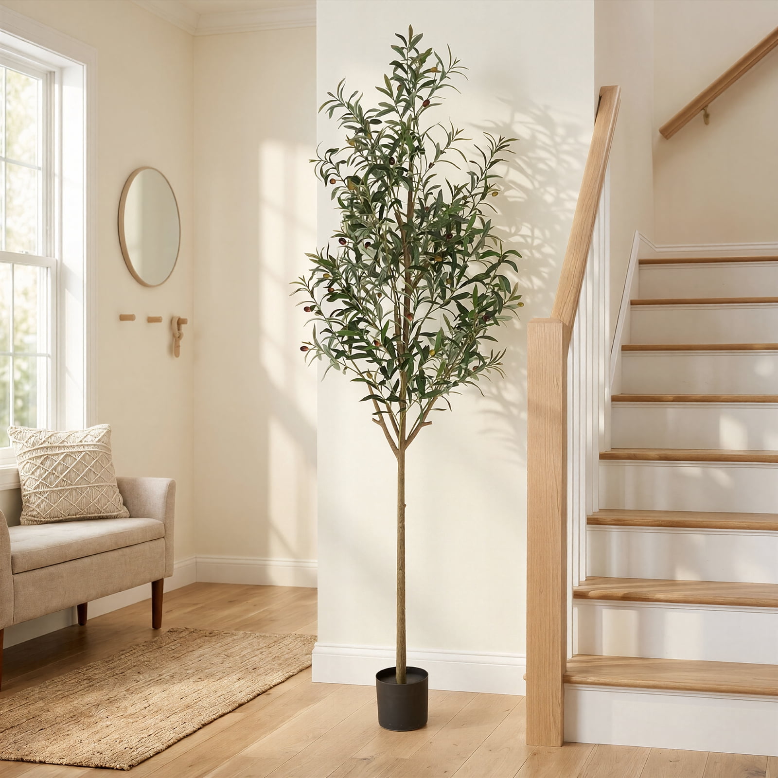 BEAUTYPEAK 7.1FT Artificial Plant Fake Indoor Olive Tree Decorative Outdoor Greenery in Black Pot