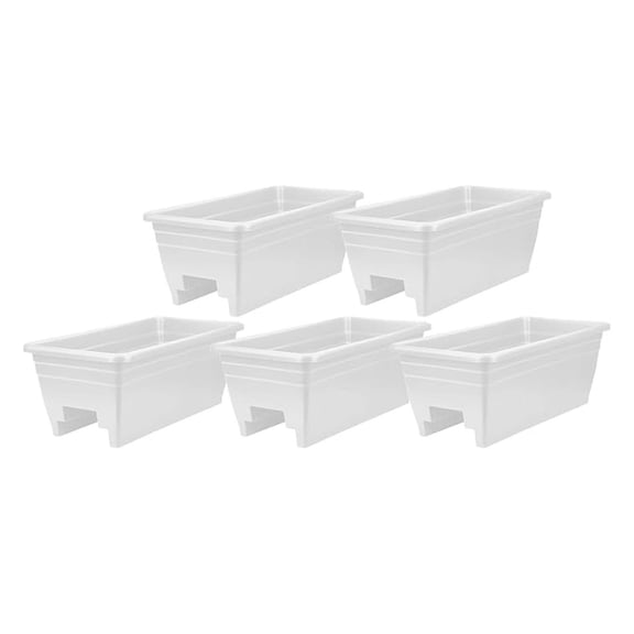 Deck Rail Planter Boxes 5-Pack - 24 Inch Wide Heavy Duty Plastic Outdoor Flower Pots - White Garden Planters with Drainage for 4x6 Inch Rails