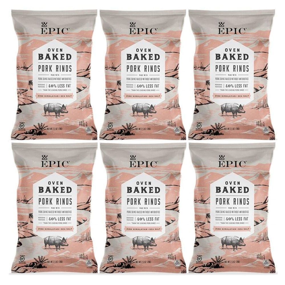 Epic Baked Pork Rinds Himalayan Sea Salt 2.5oz (6Pack)