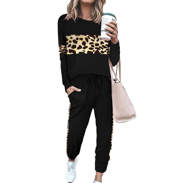 Conjunto Deportivo PRETTYGARDEN 2 Piezas Leopardo Negro XL