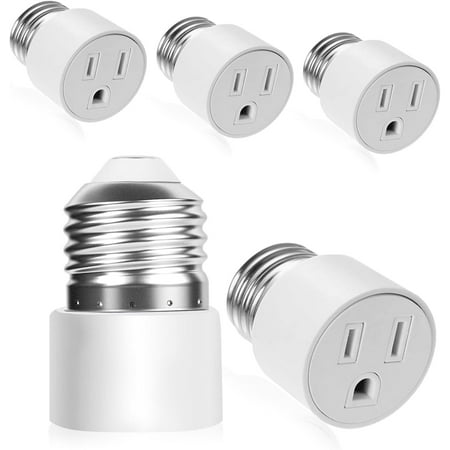 

5 Pack Light Socket Outlet Adapter - E26 Light Socket to 3 Prong Plug Adapter 150℃ Heat-Resistant E26 Light Socket Outlet Light Bulb Adapter Socket Converter for Porch Patio White