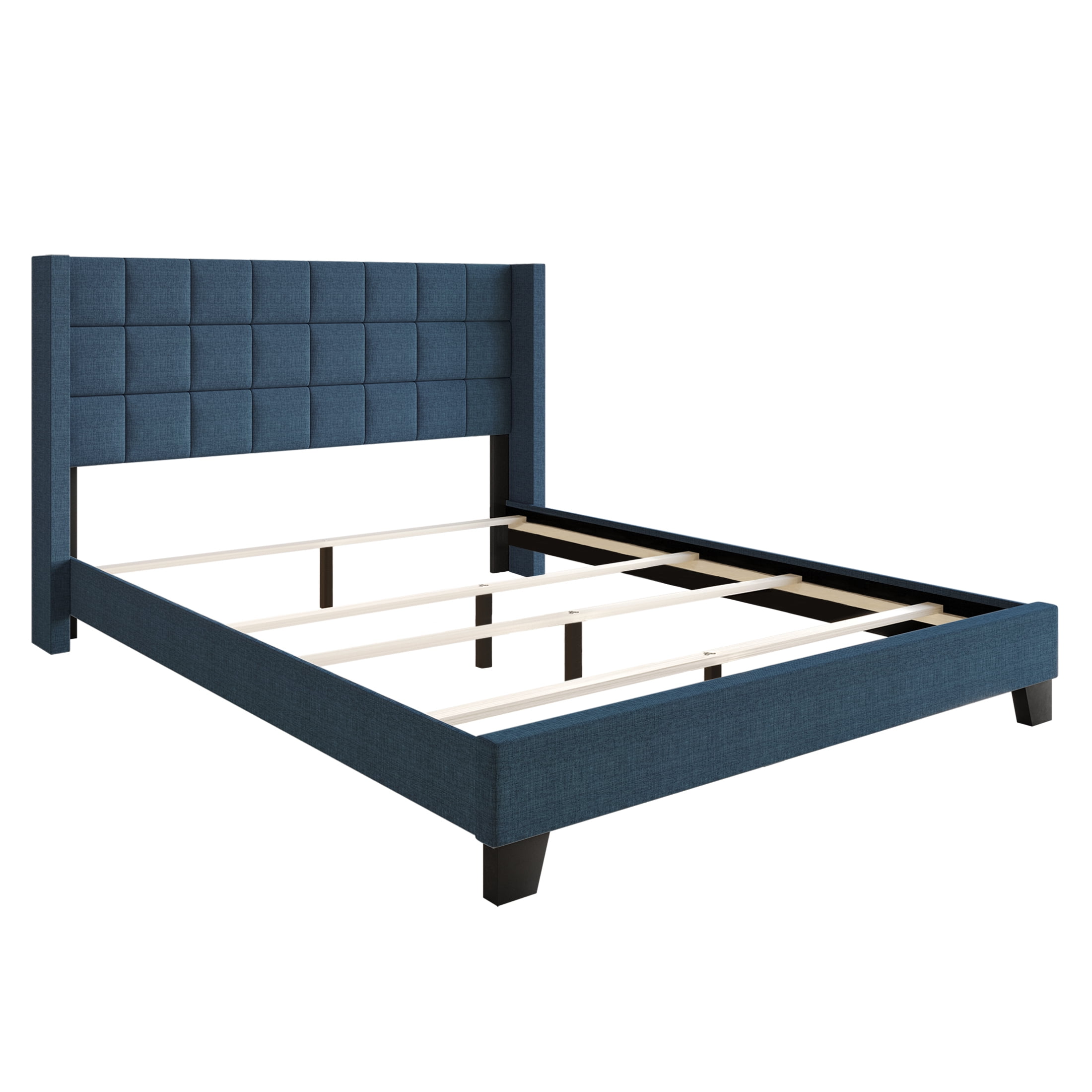 Castle Place Elegant Wingback Linen Upholstered Queen Bed, Blue
