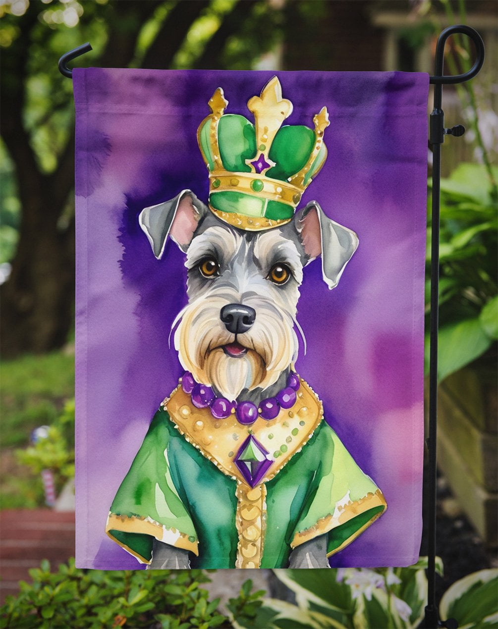 Schnauzer King of Mardi Gras Garden Flag 11.25 in x 15.5 in