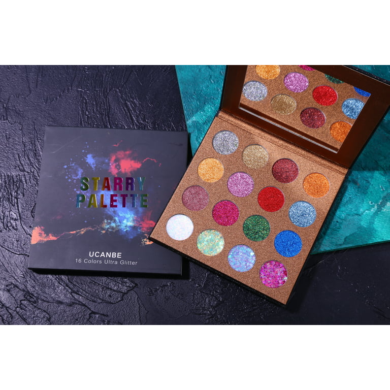 UCANBE STARRY PALETTE Professional 16 Colors - Chunky & Fine Pressed  Glitter Eye Shadow Powder Makeup Pallet Highly Pigmented Ultra Shimmer for  Face Body