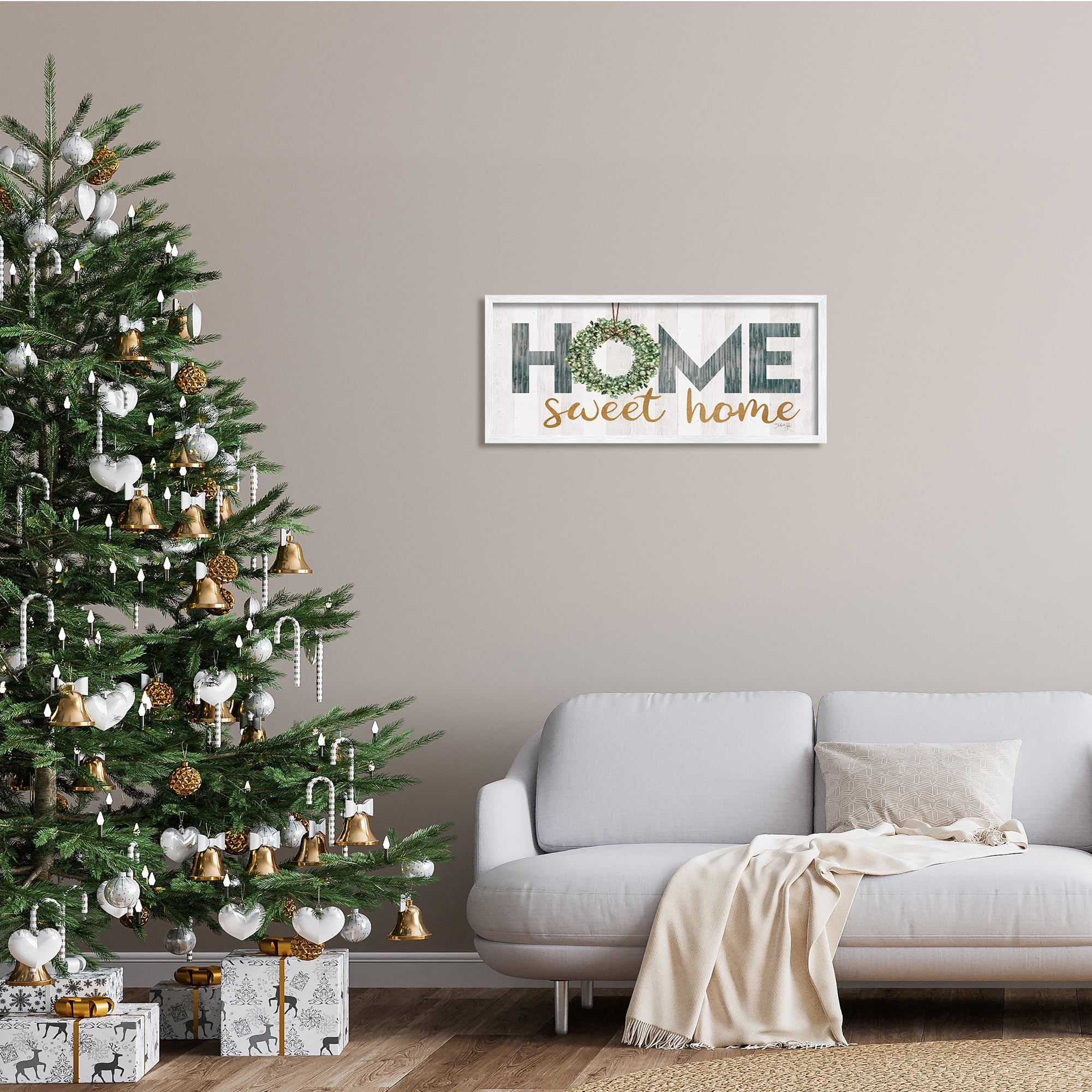 Stupell Industries Home Sweet Home Phrase Country Green Wreath Typography, 30 x 13, Design by Marla Rae