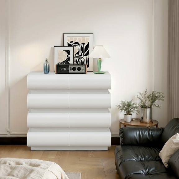 CoSoTower 8 Drawer Dresser for Bedroom, White Dresser No Handle, Modern 8 Chest of Drawers with Wide Storage