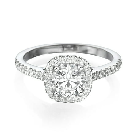 1.00 CT Diamond Engagement Ring Genuine Round Cut Main Stone F/SI1 (Clarity Enhanced) 14K White Gold Solitaire with
