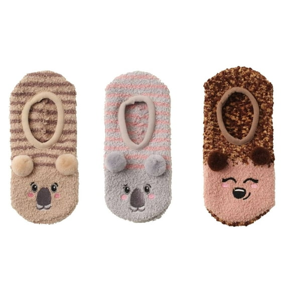 AUQ 3Pairs Socks Soft and Comfortable Fuzzy Socks,Non-Slip Sole All-Day Comfort Ankle Socks,Style1