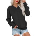 thumbnail image 2 of Huankd Women's V Neck Sweatshirt Fleece Cute Pocket Sweatshirts No Hood Oversized Comfy Hoodie Y2k Soft Fall Winter Tops Black 3XL, 2 of 6