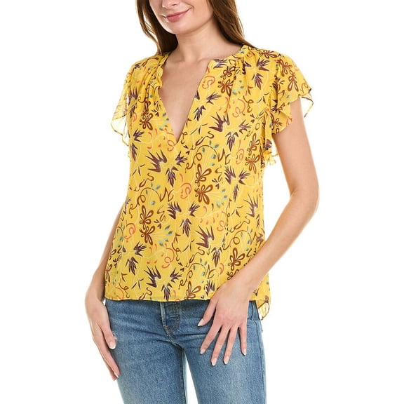 A.L.C. womens Birds of Paradise Silk Top, 0, Yellow