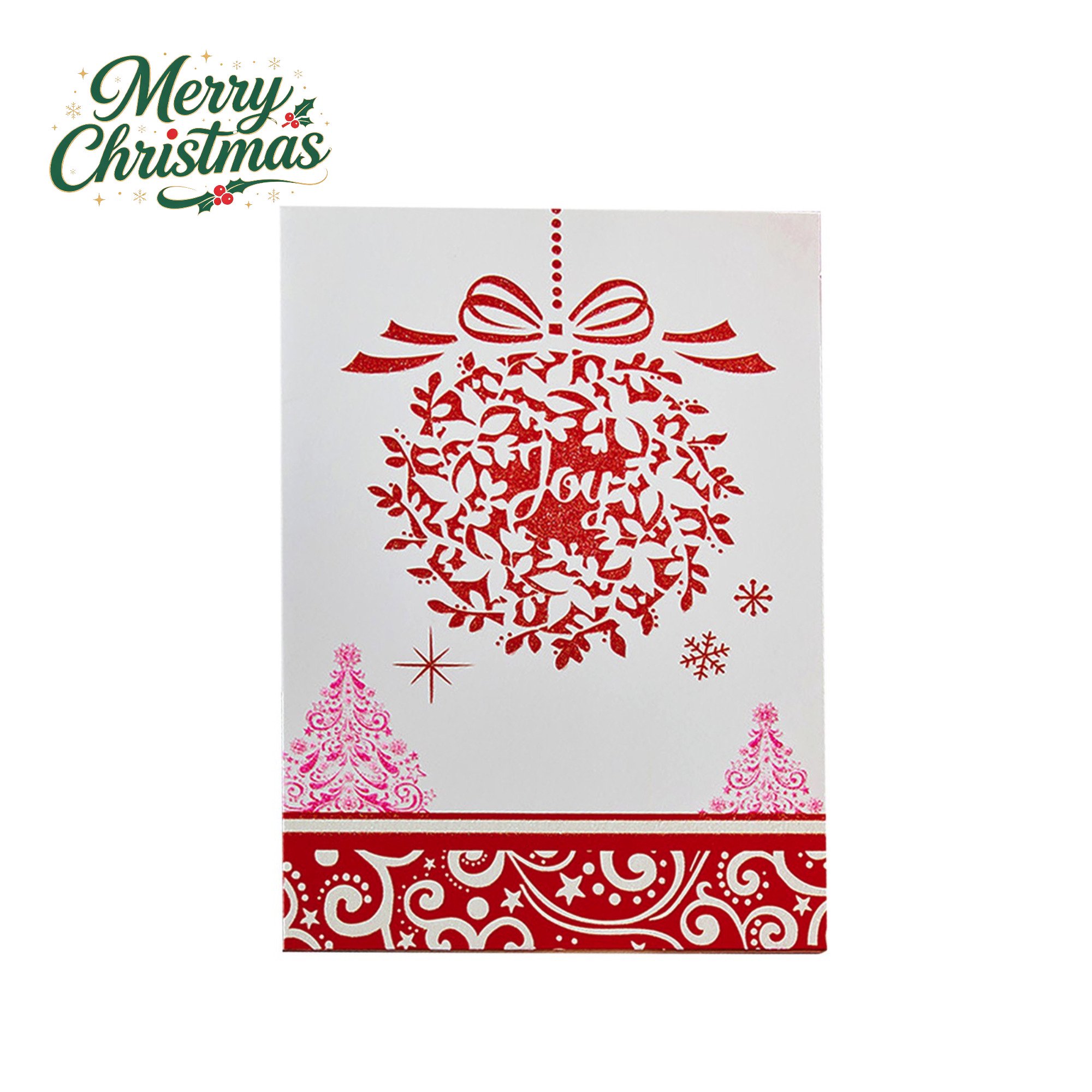 Christmas Greeting Card Set Paper Glitter Holiday Note Cards with Envelopes Classic Christmas Patterns Blank Interior for Handwritten Wishes Family Gift Giving Xmas Home Decoration(C)