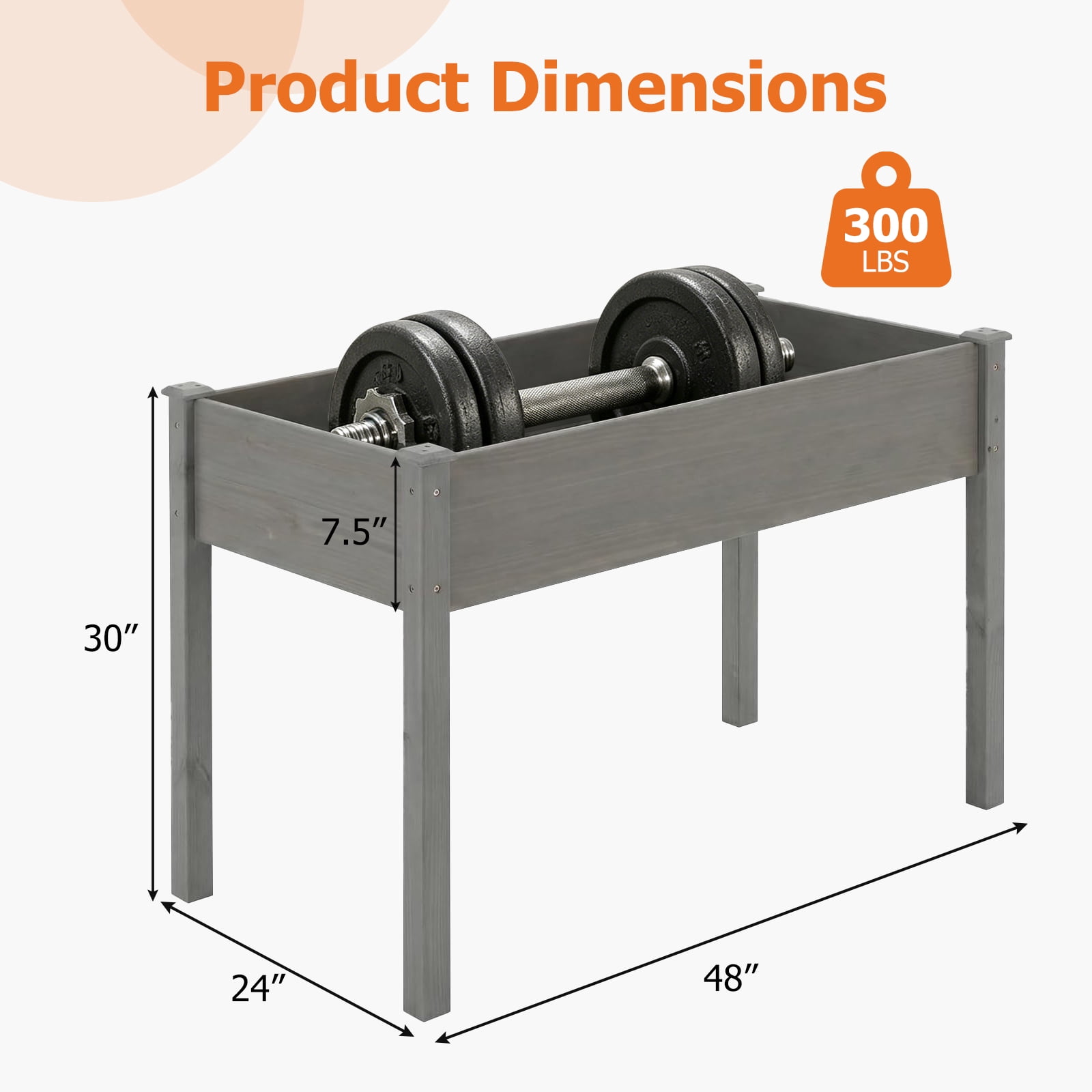 Atilioo Wooden Raised Garden Bed with Legs, 48x24x30 Inch Elevated Reinforced Planter Box for Backyard, Patio, Balcony w/ Liner, Gray