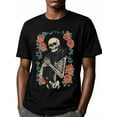 thumbnail image 6 of Skull Black Cat Men's T Shirts Vintage Abstract T-Shirt for Men Crew Neck Tees Cotton Tops, Black, S, 6 of 7