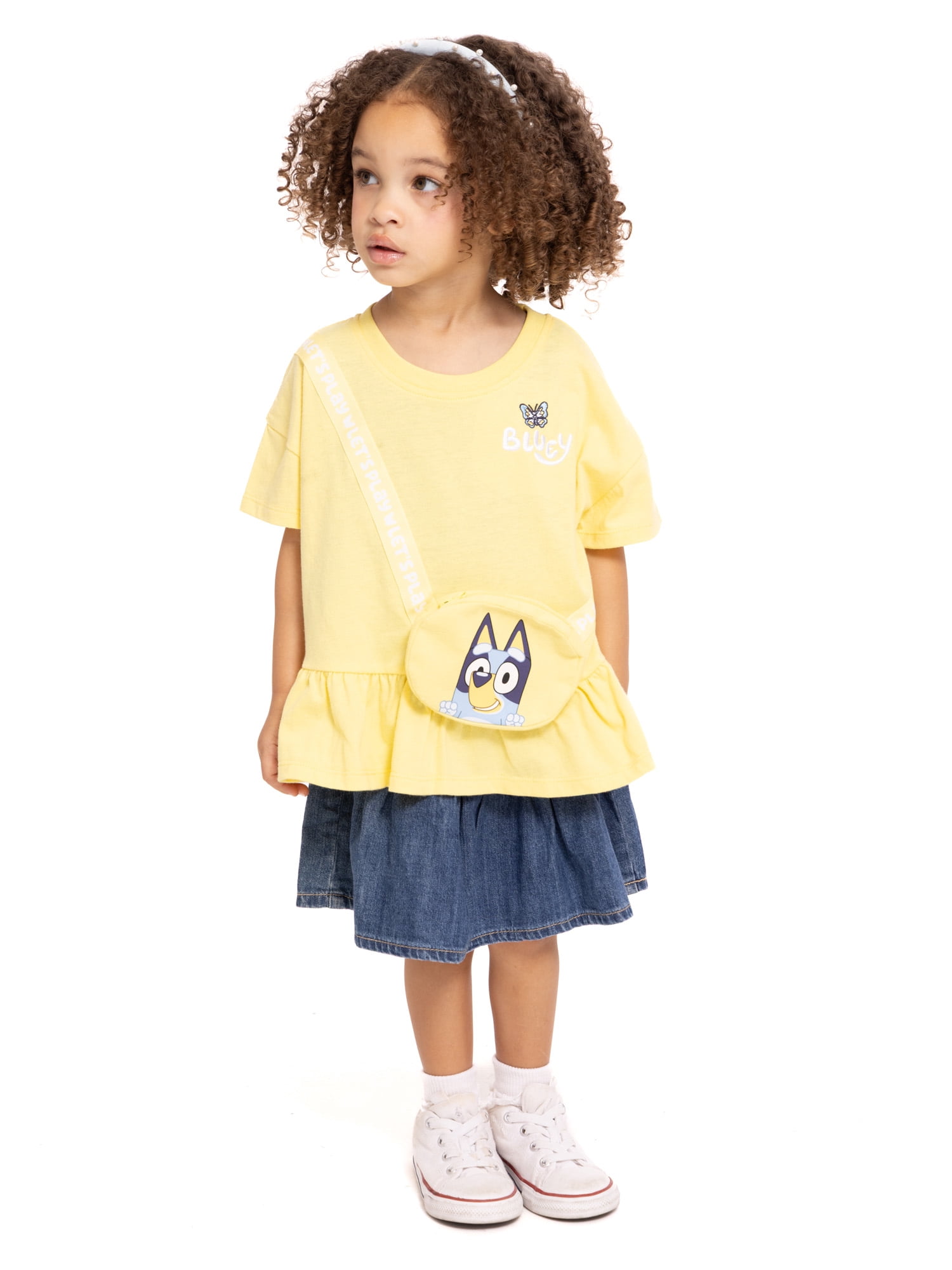 Bluey Toddler Girls Short Sleeve Peplum Tee with 3-D Bag, Sizes 12M-5T