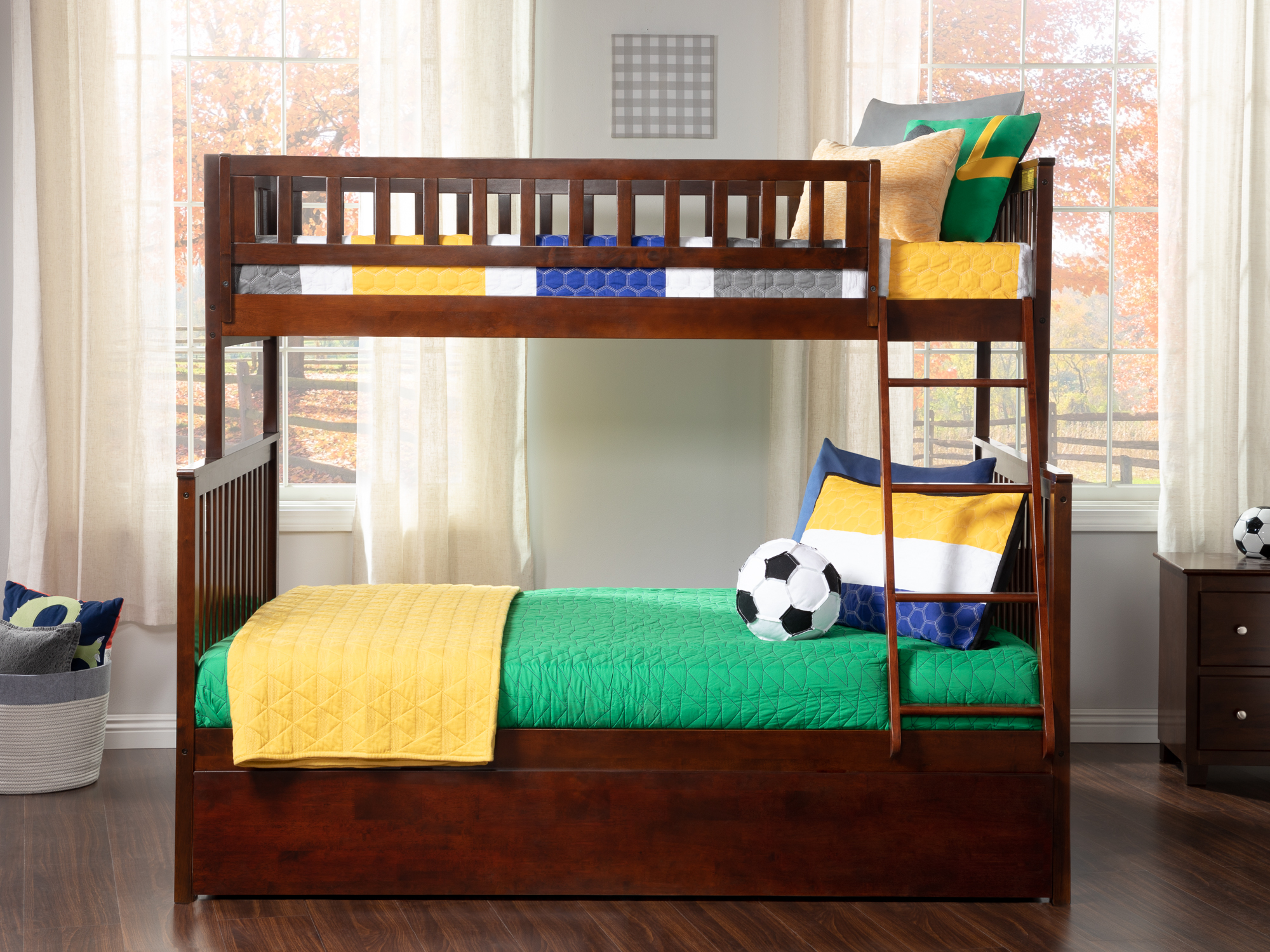 Woodland Bunk Bed Twin over Full with Full Size Urban Trundle Bed in Walnut - image 4 of 7