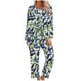 thumbnail image 2 of Puntoco Conjunto de pijama cómodo para mujer, conjunto de pijama con top y pantalones de manga larga con cuello redondo y estampado informal a la moda para mujer, 2 of 5
