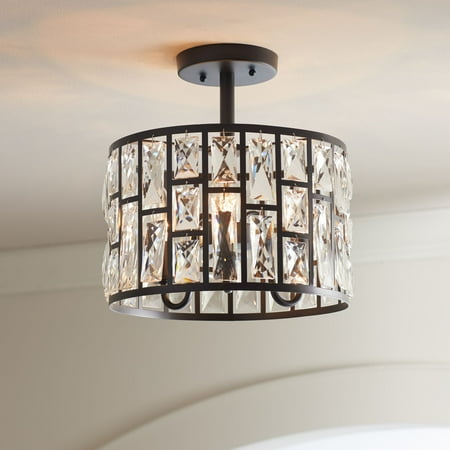 

Vienna Full Spectrum Sofie Modern Ceiling Light Semi Flush Mount Fixture 11 3/4 Wide Black 3-Light Crystal Drum Shade for Bedroom Kitchen Living Room