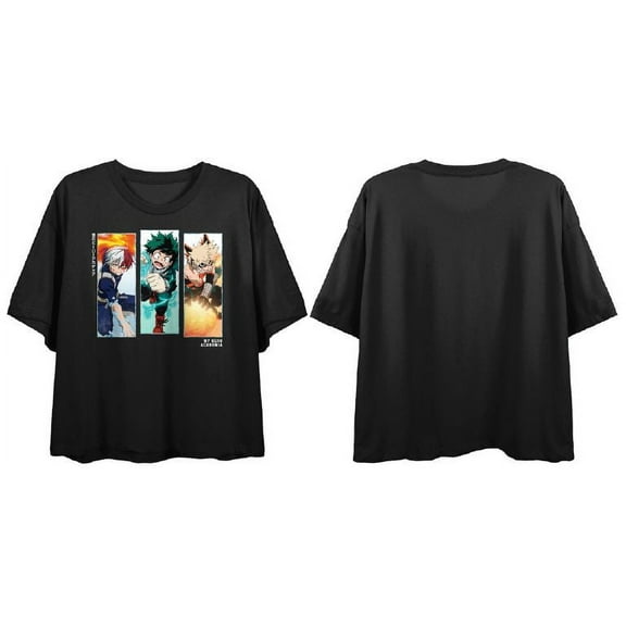 My Hero Academia Hero Panels Juniors Black Boyfriend Crop T-shirt-Medium