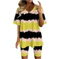 thumbnail image 2 of Ensembles Courts Femmes Tenues 2 Pcs Vacances Mode Femmes Blouse Col en V Manches Courtes Hauts Shorts Ensemble Décontracté Ensembles Été 2 Pcs pour Femmes en Solde, 2 of 4