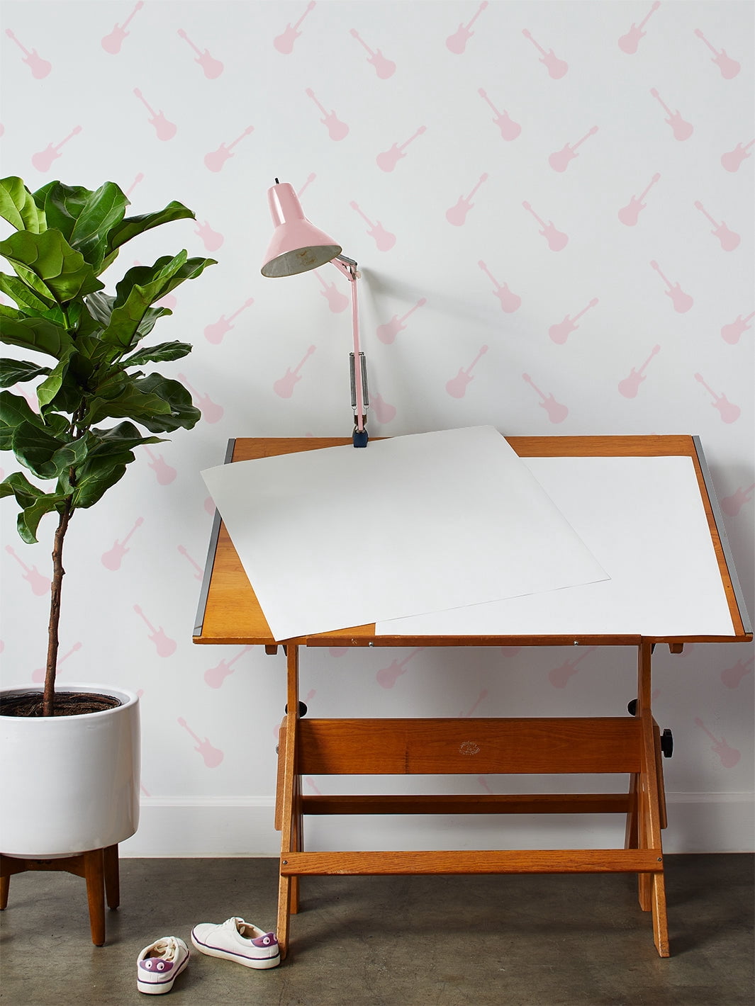 Solid Electric Guitar Removable Vinyl Wallpaper by Barbie - White