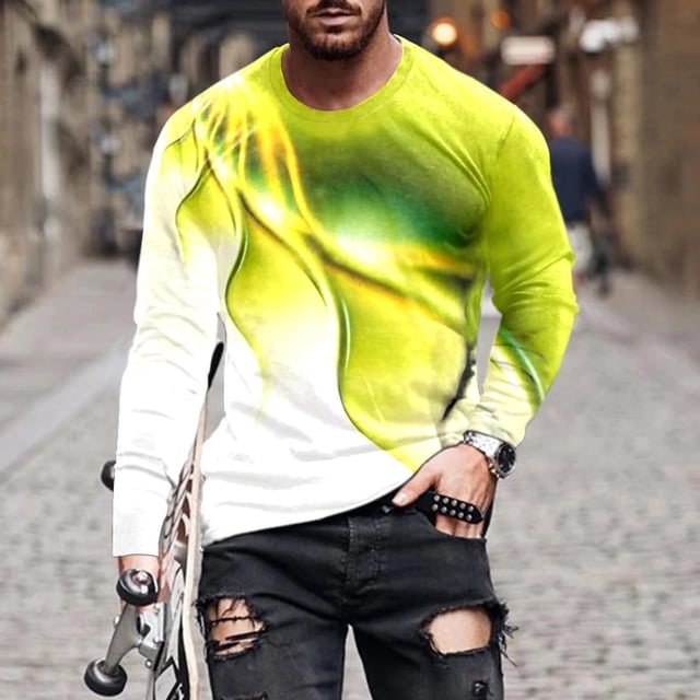 EGNMCR T-shirts pour Hommes Hommes Manches Longues Imprimé Col Rond Chandail T-Shirt Blouse