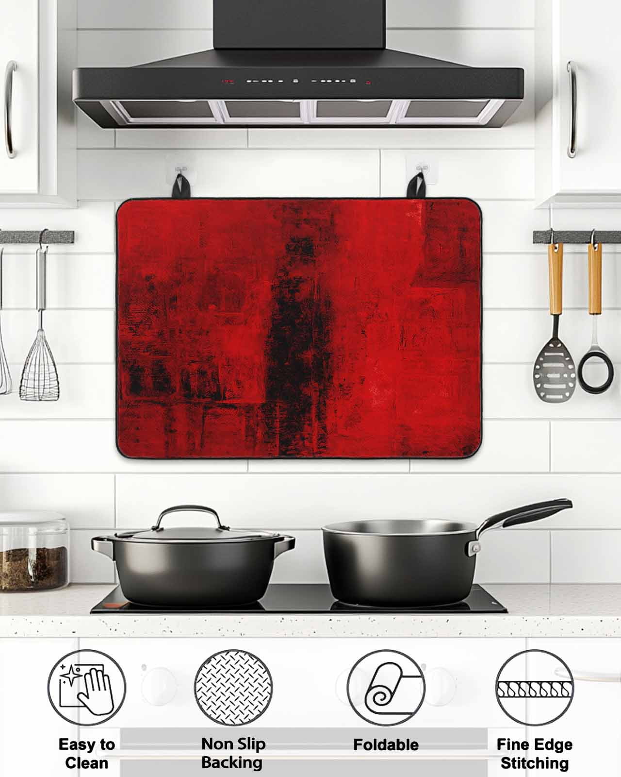 Stove Top Covers for Electric Stove, Red Glass Stovetop Cover Protector, Retro Oil Painting Modern Abstract Art Aesthetics Induction Cooktop Protector Oven Mat for Kitchen Countertop 24"x21"