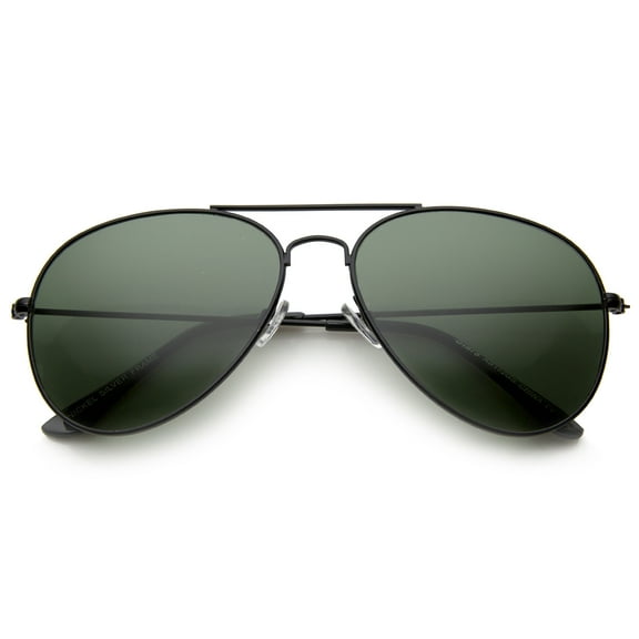 sunglassLA Unisex Classic Brow Bar Full Metal Frame Green Lens Aviator Sunglasses (Black / Green) - 60mm