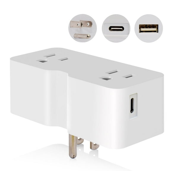 USB Wall Outlet Extender, Multi Plug Outlet Splitter with 21W USB C and USB A Ports, Electrical Outlet Extender Wall Tap for Travel, Home and Office, 125V, ETL Listed, White, 1 Pack