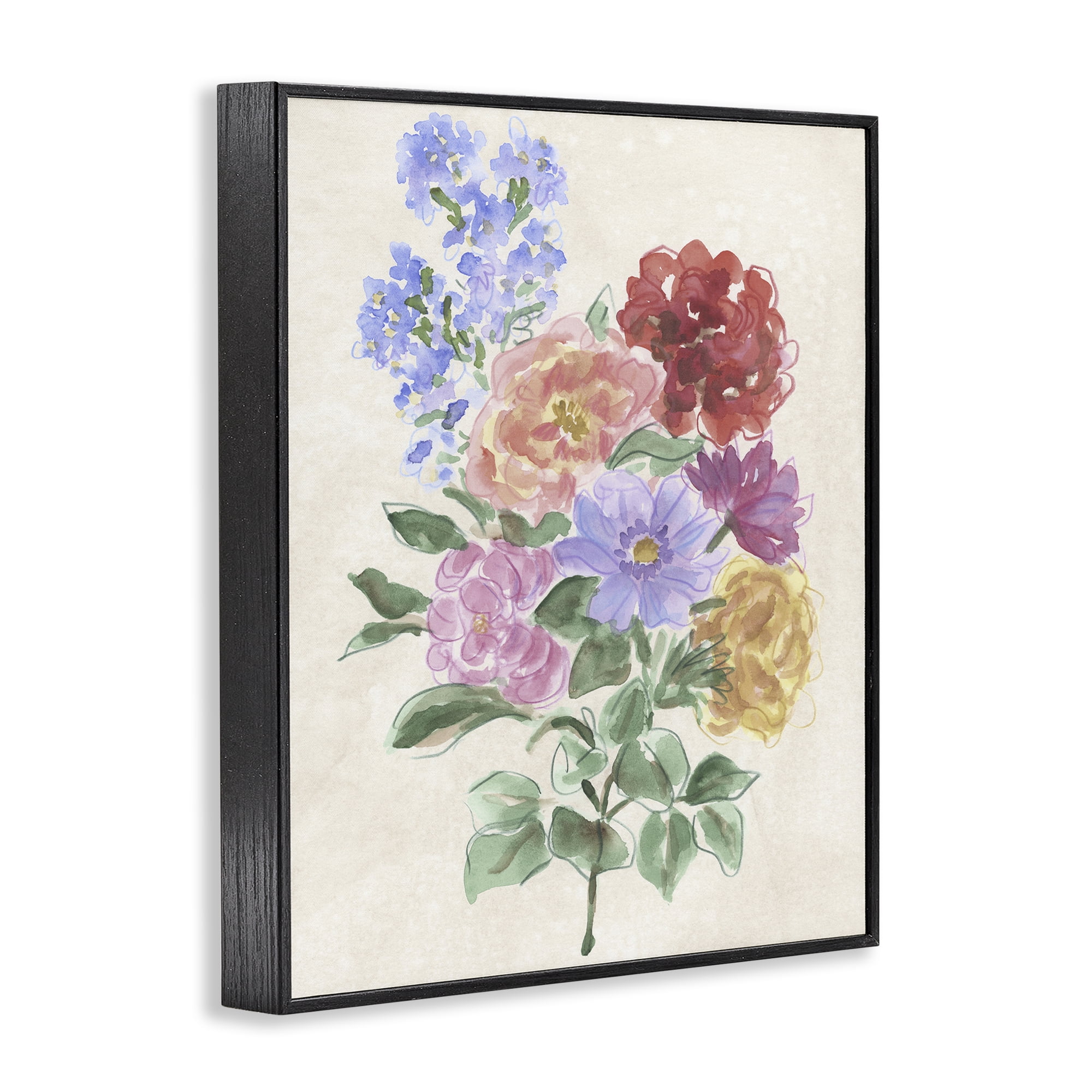Stupell Industries Mixed Blooms on Parchment Black Framed Giclee Art, design by June Erica Vess