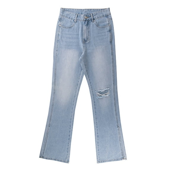 hirigin Female Ripped Jeans, Patchwork High Waist Long Close-Fitting Pants Trousers for Women, Blue, S/M/L/XL