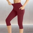 thumbnail image 6 of Capri Leggings for Women High Waisted Tummy Control Workout Yoga Pants with Pockets for Running Gym Fitness Tights Wine L, 6 of 6
