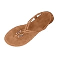thumbnail image 2 of hoksml Women's Vintage Metal Accent Flip Flops, Elastic Ankle Strap Thong Sandals, Brown Khaki, 2 of 8