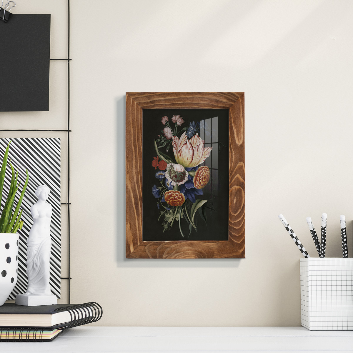 Dramatic Bouquet II -Framed Print w/glass-Walnut