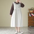 thumbnail image 3 of Conjunto de dos piezas de camisa y falda de manga larga de algodón y lino versátil con vestido de chaleco con bordado artístico pesado retro de otoño, 3 of 5