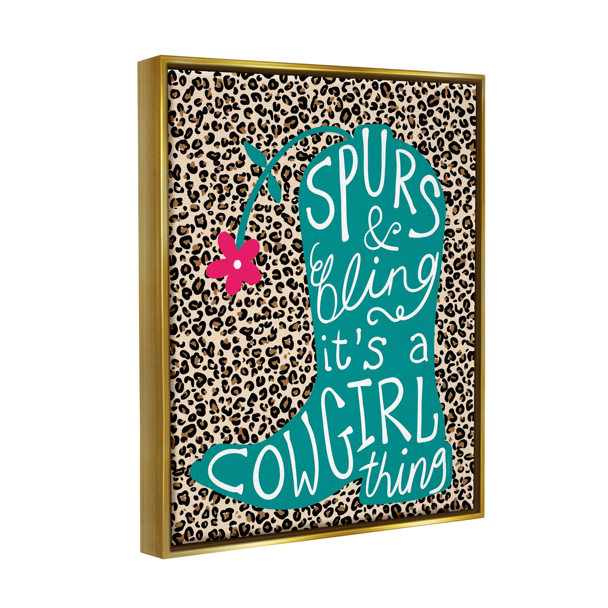 Stupell Spurs & Bling Cowgirl Thing Boot Inspirational Painting Gold Floater Framed Art Print Wall Art