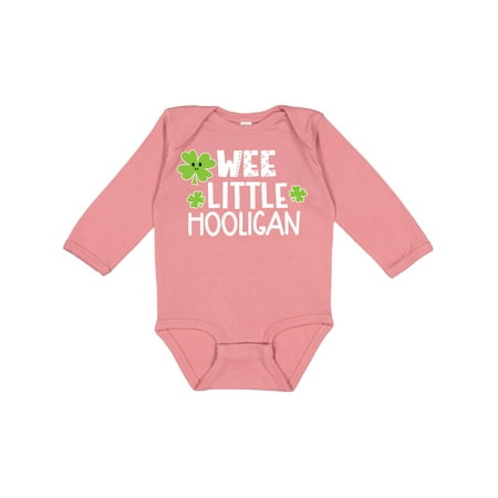 

Inktastic St. Patrick s Day Wee Little Hooligan with Green Clovers Boys or Girls Long Sleeve Baby Bodysuit